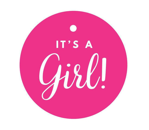 It's A Girl! Striped Circle Baby Shower Gift Tags-Set of 24-Andaz Press-Fuchsia-