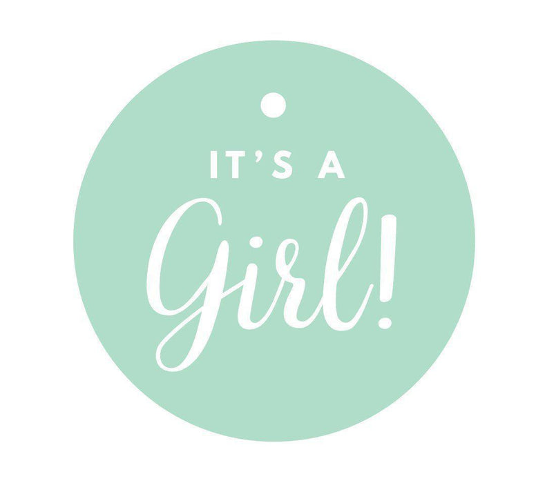 It's A Girl! Striped Circle Baby Shower Gift Tags-Set of 24-Andaz Press-Mint Green-