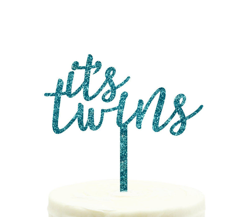 It's Twins Baby Shower Glitter Acrylic Cake Toppers-Set of 1-Andaz Press-Aqua-