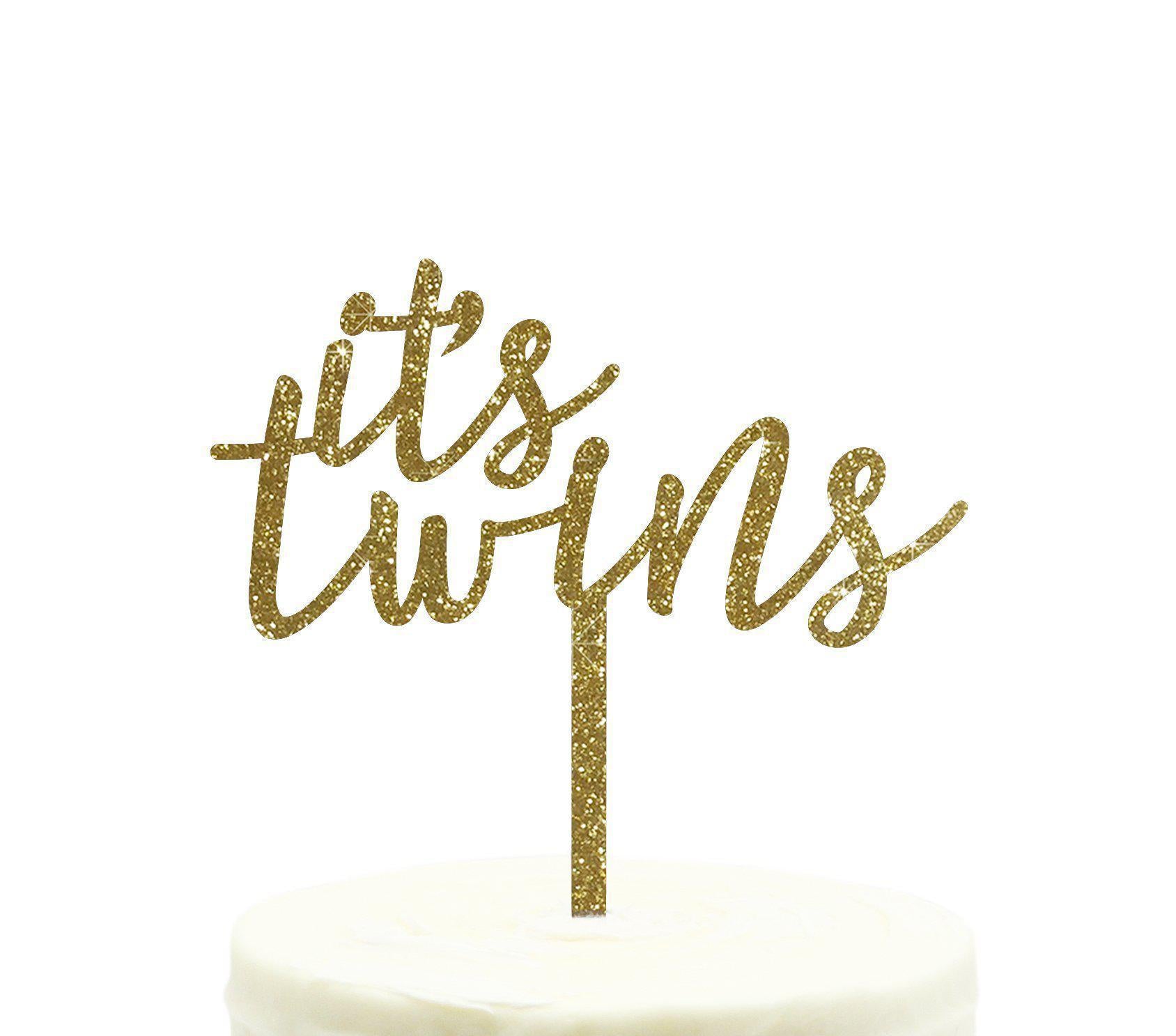 It's Twins Baby Shower Glitter Acrylic Cake Toppers-Set of 1-Andaz Press-Gold-