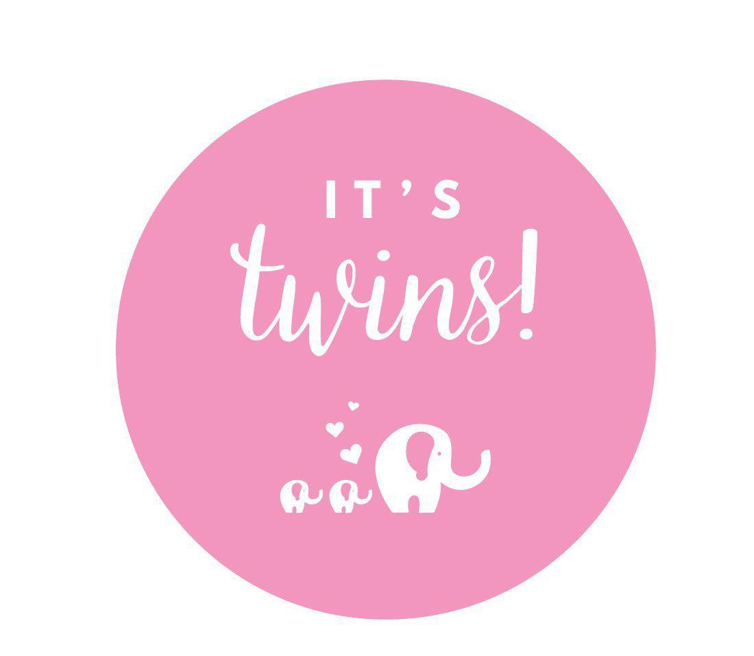 It's Twins! Round Baby Shower Gift Label Stickers-Set of 40-Andaz Press-Bubblegum Pink-