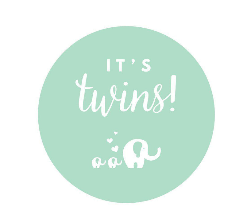It's Twins! Round Baby Shower Gift Label Stickers-Set of 40-Andaz Press-Mint Green-