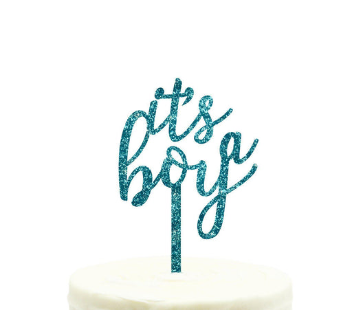 It's a Boy Baby Shower Glitter Acrylic Cake Toppers-Set of 1-Andaz Press-Aqua-