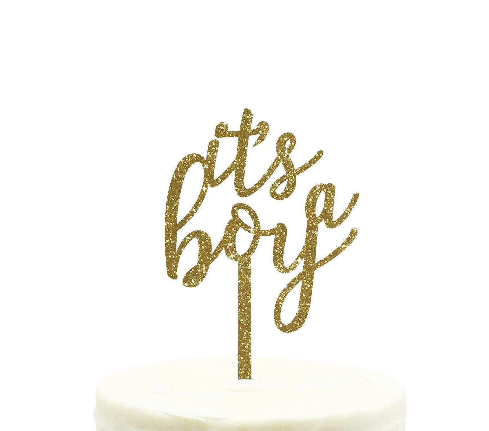 It's a Boy Baby Shower Glitter Acrylic Cake Toppers-Set of 1-Andaz Press-Gold-