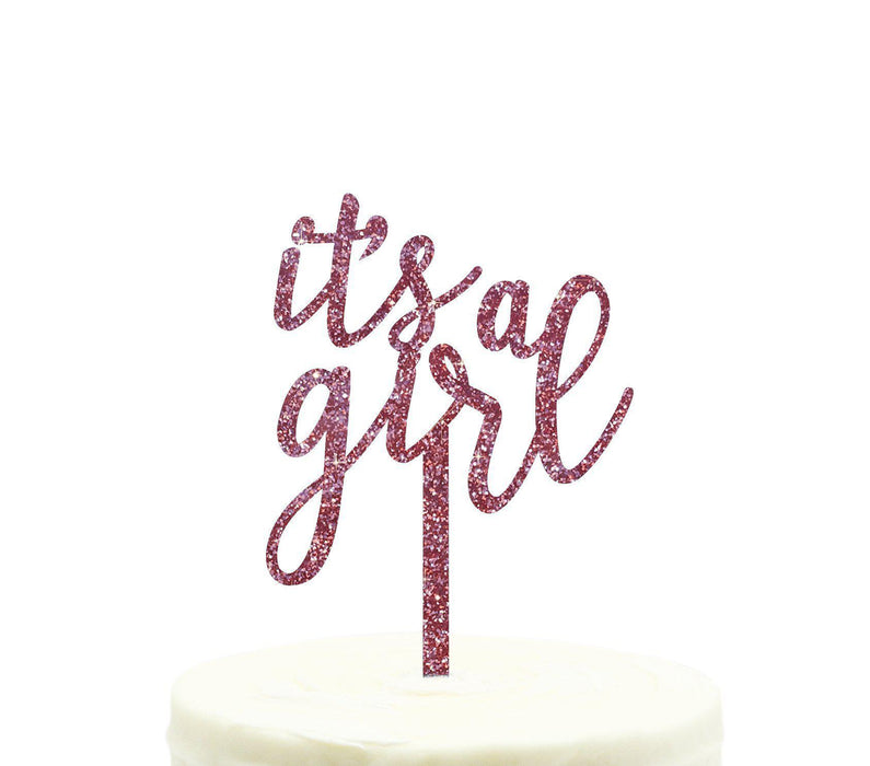 It's a Girl Baby Shower Glitter Acrylic Cake Toppers-Set of 1-Andaz Press-Gold-