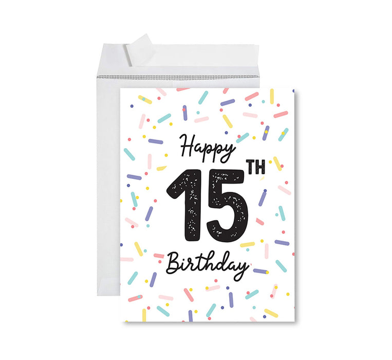 Jumbo Happy 15 Birthday Card with Envelope-Set of 1-Andaz Press-Sweet 15-