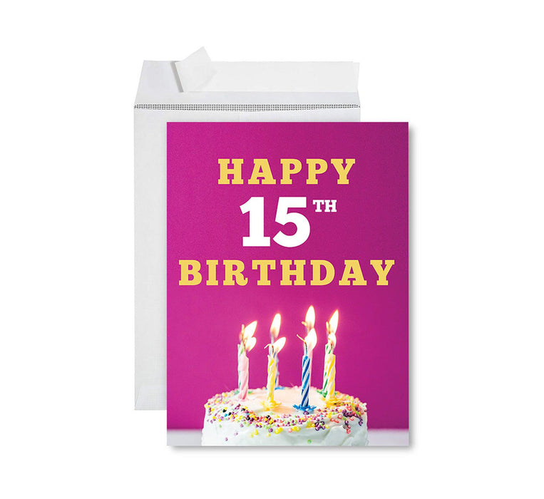 Jumbo Happy 15 Birthday Card with Envelope-Set of 1-Andaz Press-Birthday Cake-
