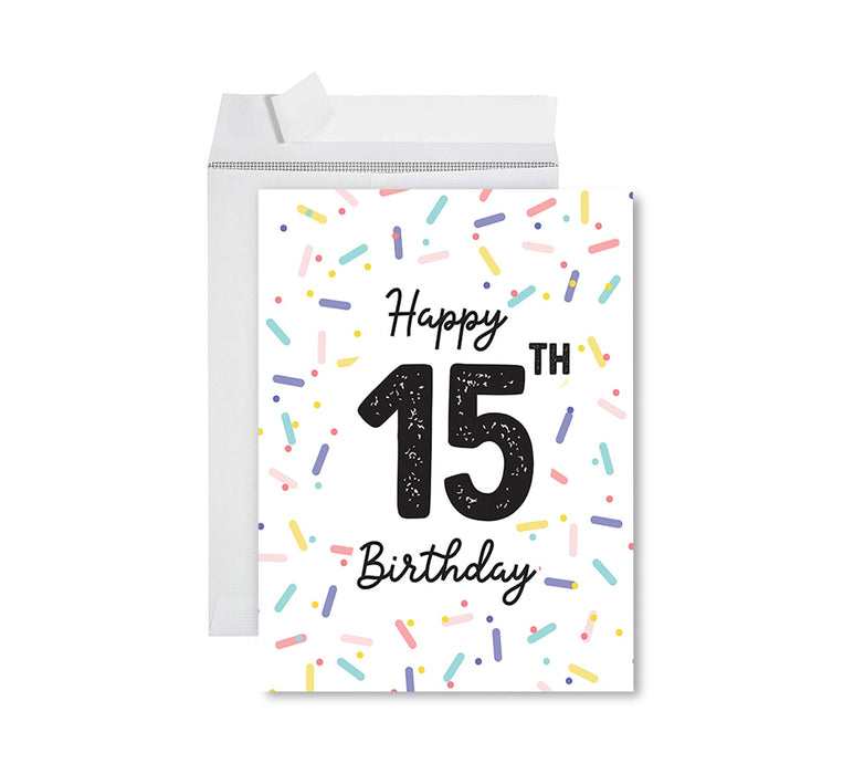Jumbo Happy 15 Birthday Card with Envelope-Set of 1-Andaz Press-Confetti Sprinkles-