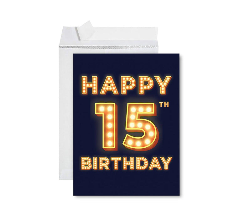 Jumbo Happy 15 Birthday Card with Envelope-Set of 1-Andaz Press-Marquee Letters-