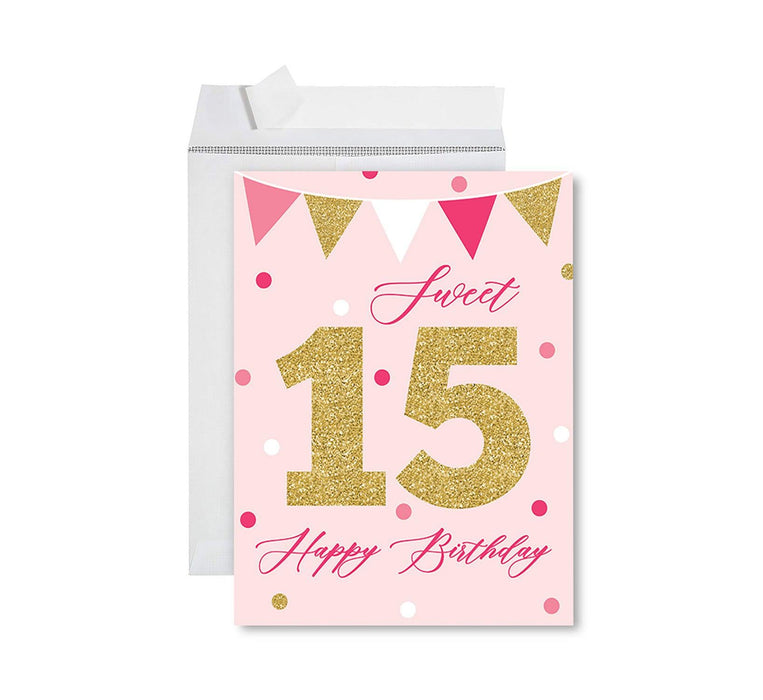 Jumbo Happy 15 Birthday Card with Envelope-Set of 1-Andaz Press-Sweet 15-
