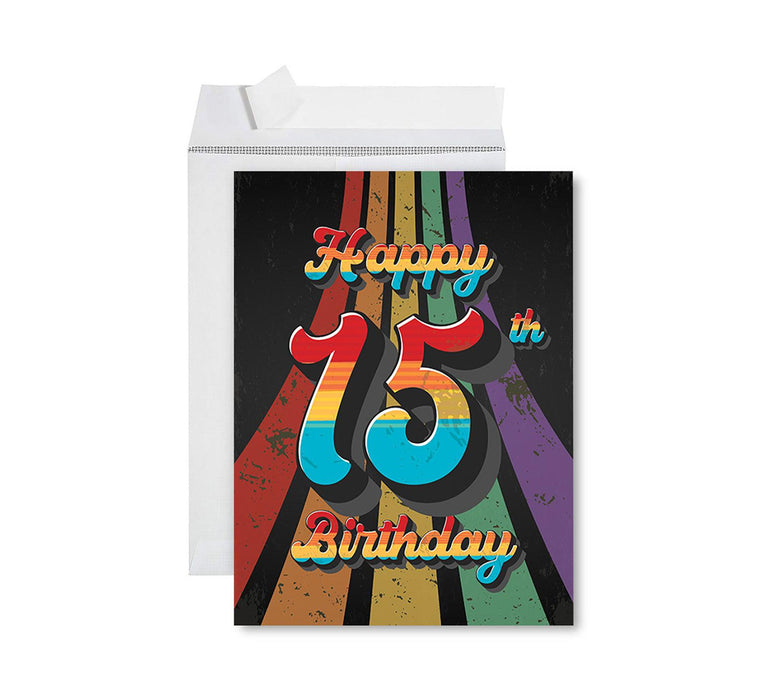 Jumbo Happy 15 Birthday Card with Envelope-Set of 1-Andaz Press-Vintage Rainbow-