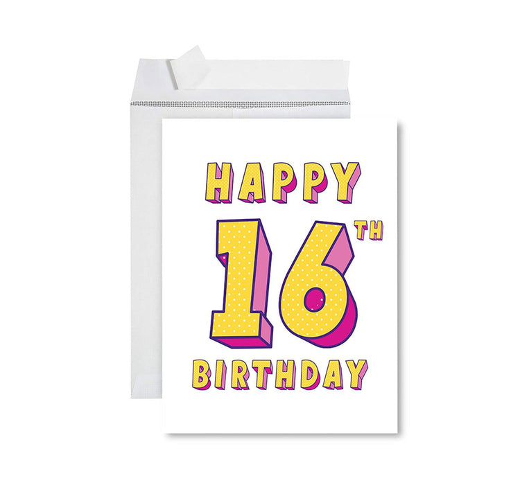 Jumbo Happy 16 Birthday Card with Envelope-Set of 1-Andaz Press-Sweet 16-