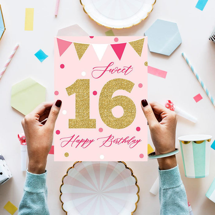 Jumbo Happy 16 Birthday Card with Envelope-Set of 1-Andaz Press-Sweet 16-