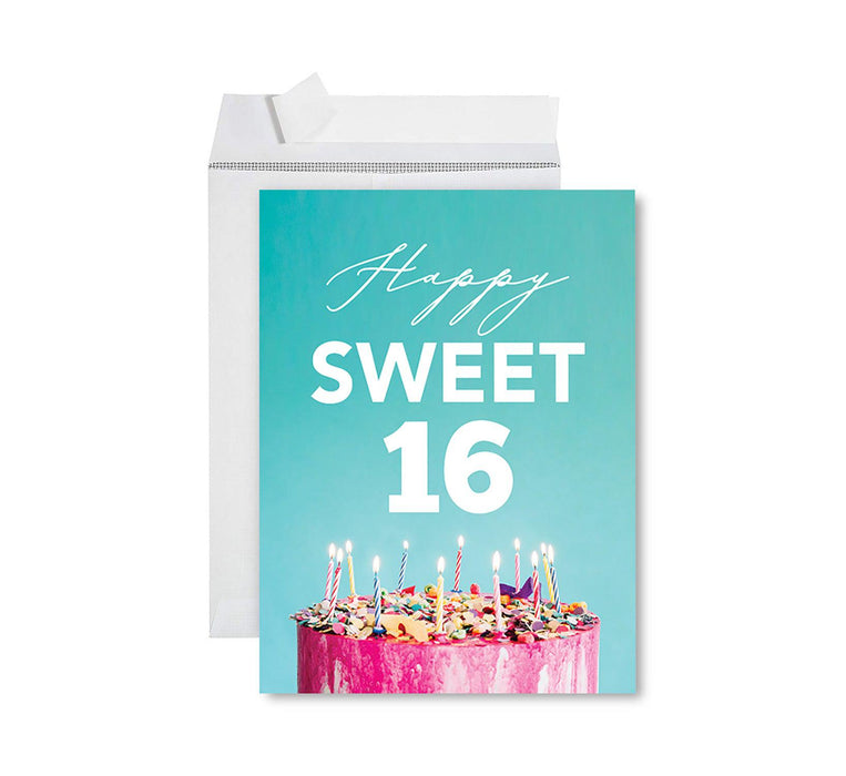 Jumbo Happy 16 Birthday Card with Envelope-Set of 1-Andaz Press-Cake & Candles-