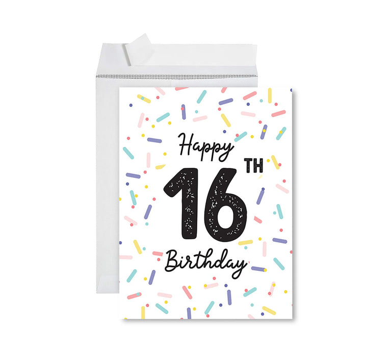 Jumbo Happy 16 Birthday Card with Envelope-Set of 1-Andaz Press-Confetti Sprinkles-