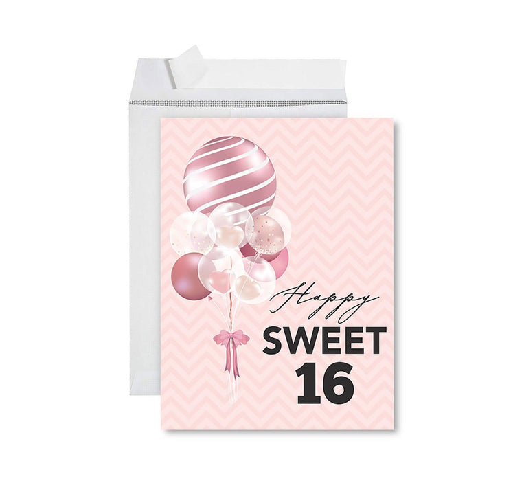 Jumbo Happy 16 Birthday Card with Envelope-Set of 1-Andaz Press-Mauve Balloons-