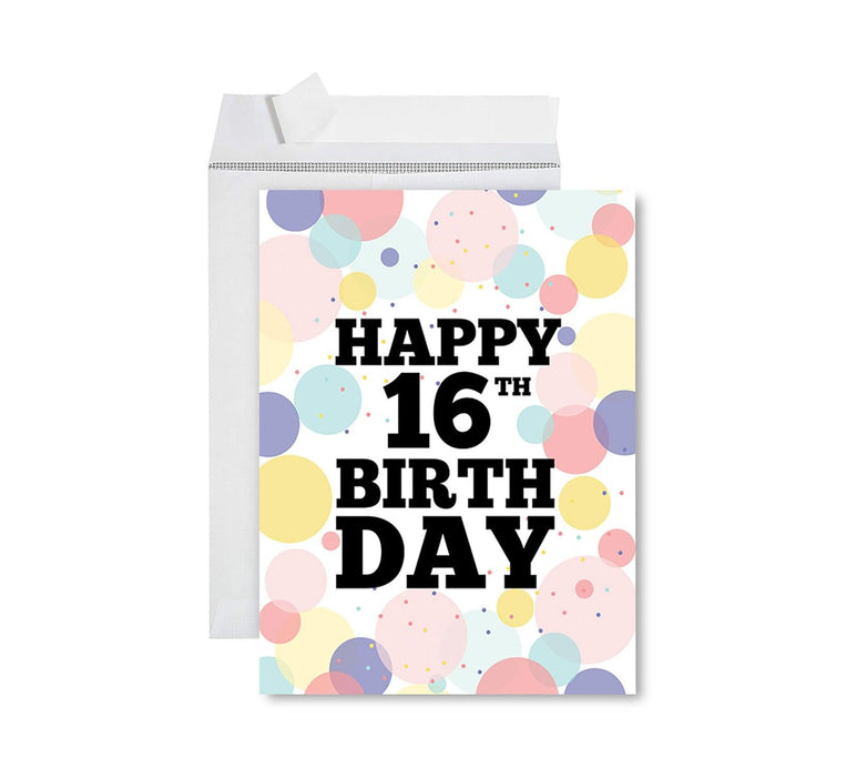 Jumbo Happy 16 Birthday Card with Envelope-Set of 1-Andaz Press-Pastel Confetti-