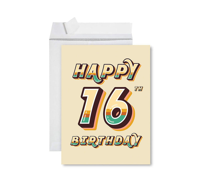 Jumbo Happy 16 Birthday Card with Envelope-Set of 1-Andaz Press-Retro 70s-