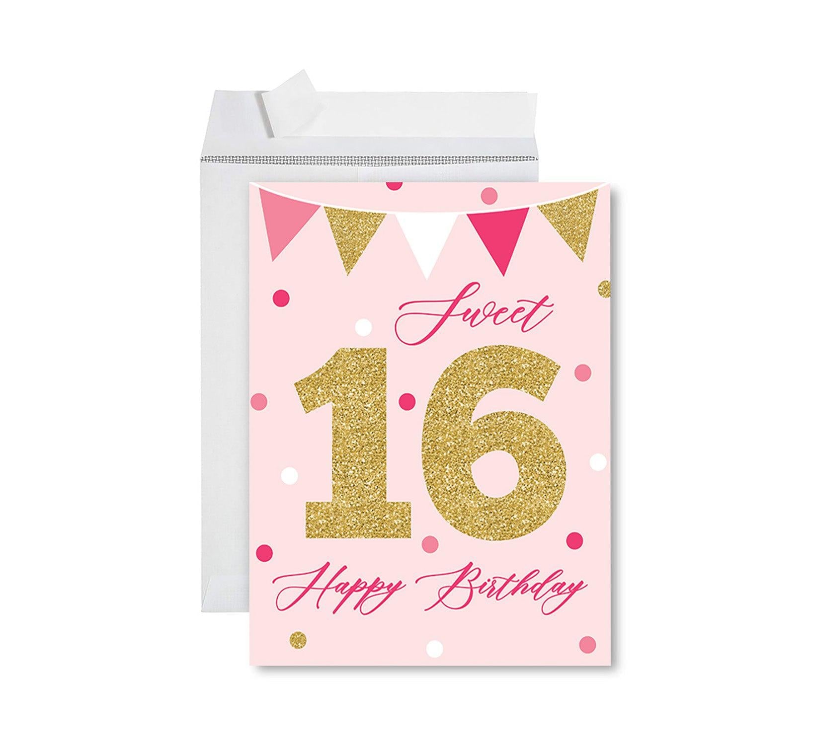 Jumbo Happy 16 Birthday Card with Envelope-Set of 1-Andaz Press-Sweet 16-