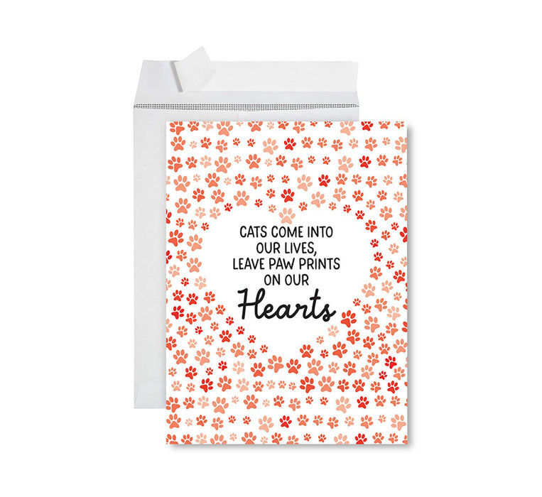 Jumbo Pet Sympathy Card with Envelope, Sorry For Your Loss Card, 8.5" x 11"-Set of 1-Andaz Press-Cats Come Into Our Lives, Leave Paw Prints On Our Hearts-