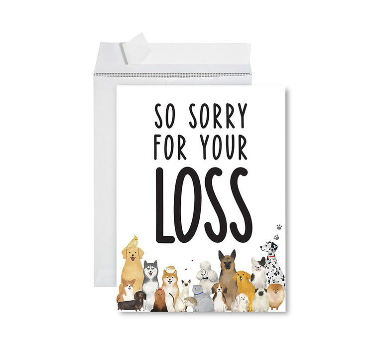 Jumbo Pet Sympathy Card with Envelope, Sorry For Your Loss Card, 8.5" x 11"-Set of 1-Andaz Press-So Sorry For Your Loss Dog Breeds-