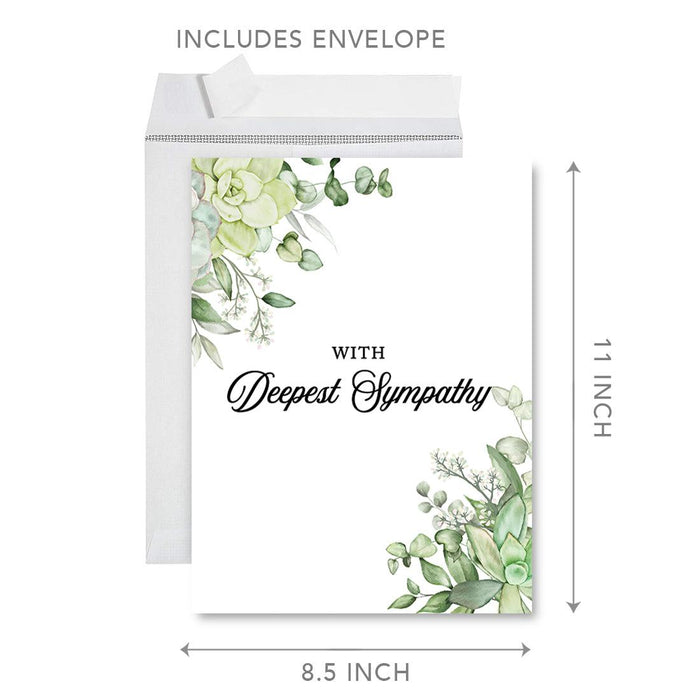 Jumbo Sympathy Card with Envelope, Premium Condolences Card with Big Blank Space-Set of 1-Andaz Press-With Deepest Sympathy Succulents-
