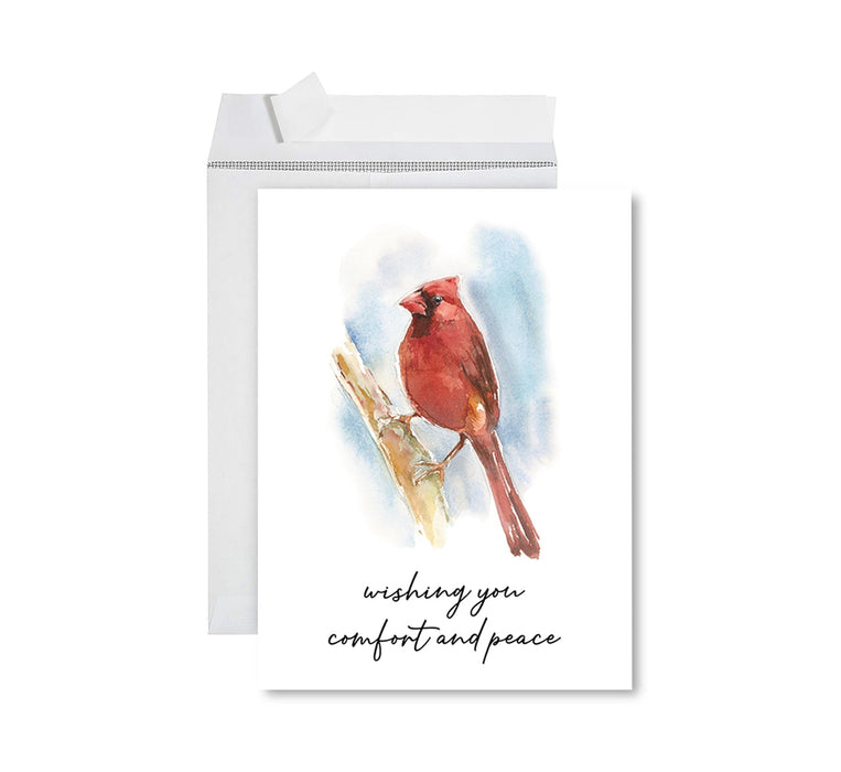 Jumbo Sympathy Card with Envelope, Premium Condolences Card with Big Blank Space-Set of 1-Andaz Press-Wishing You Comfort and Peace Cardinal Bird-