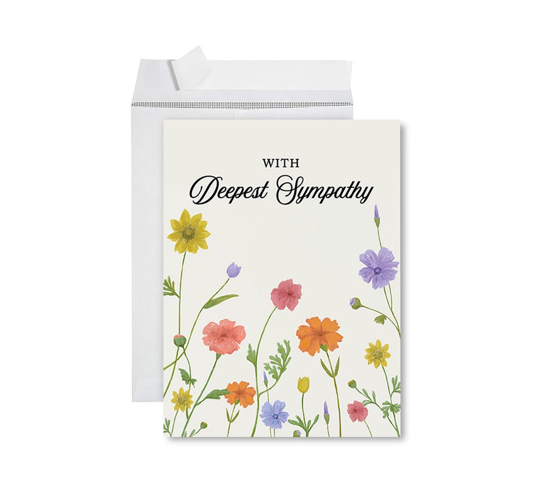 Jumbo Sympathy Card with Envelope, Premium Condolences Card with Big Blank Space-Set of 1-Andaz Press-With Deepest Sympathy Flowers-