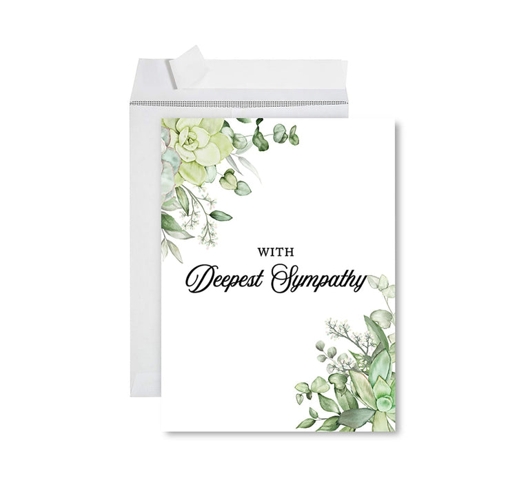 Jumbo Sympathy Card with Envelope, Premium Condolences Card with Big Blank Space-Set of 1-Andaz Press-With Deepest Sympathy Succulents-