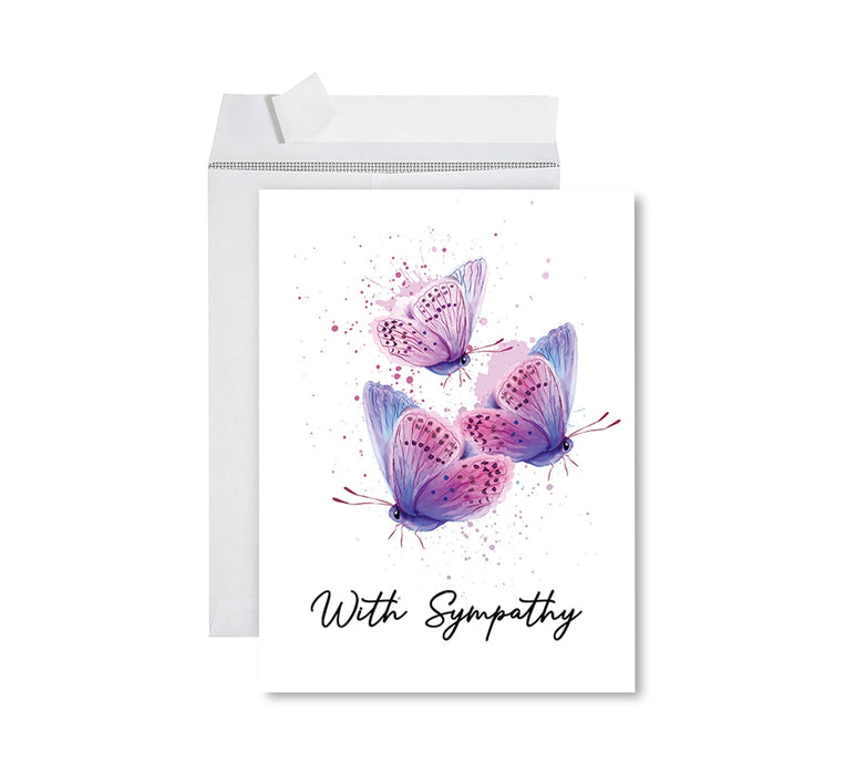 Jumbo Sympathy Card with Envelope, Premium Condolences Card with Big Blank Space-Set of 1-Andaz Press-With Sympathy Butterflies-