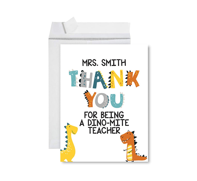 Jumbo Teacher Appreciation Cards - Best Staff Around Thank You Card with Envelope, 31 Designs-Set of 1-Andaz Press-Dino-Mite Teacher-