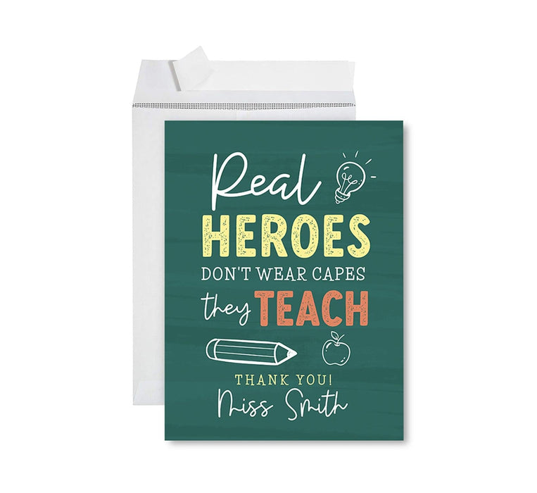 Jumbo Teacher Appreciation Cards - Best Staff Around Thank You Card with Envelope, 31 Designs-Set of 1-Andaz Press-Real Heroes Teach-