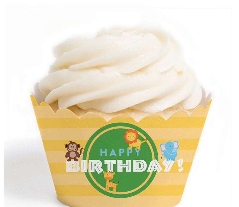 Jungle Safari Adventure Happy Birthday Cupcake Wrappers-Set of 24-Andaz Press-