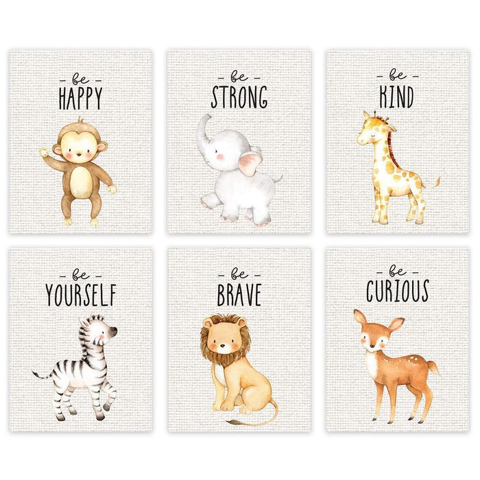 Jungle Safari Theme Nursery Room Hanging Wall Art-Set of 6-Andaz Press-Burlap, Wild and Free, Dream Big Little One, Lion, Zebra, Giraffe-