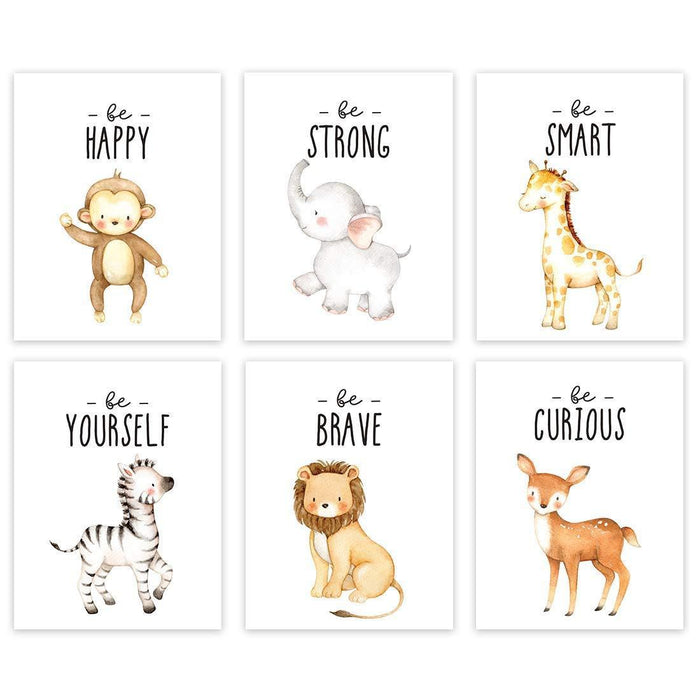 Jungle Safari Theme Nursery Room Hanging Wall Art-Set of 6-Andaz Press-Inspirational Motivational Kid Quotes, Be Brave, Kind, Curious, Lion-