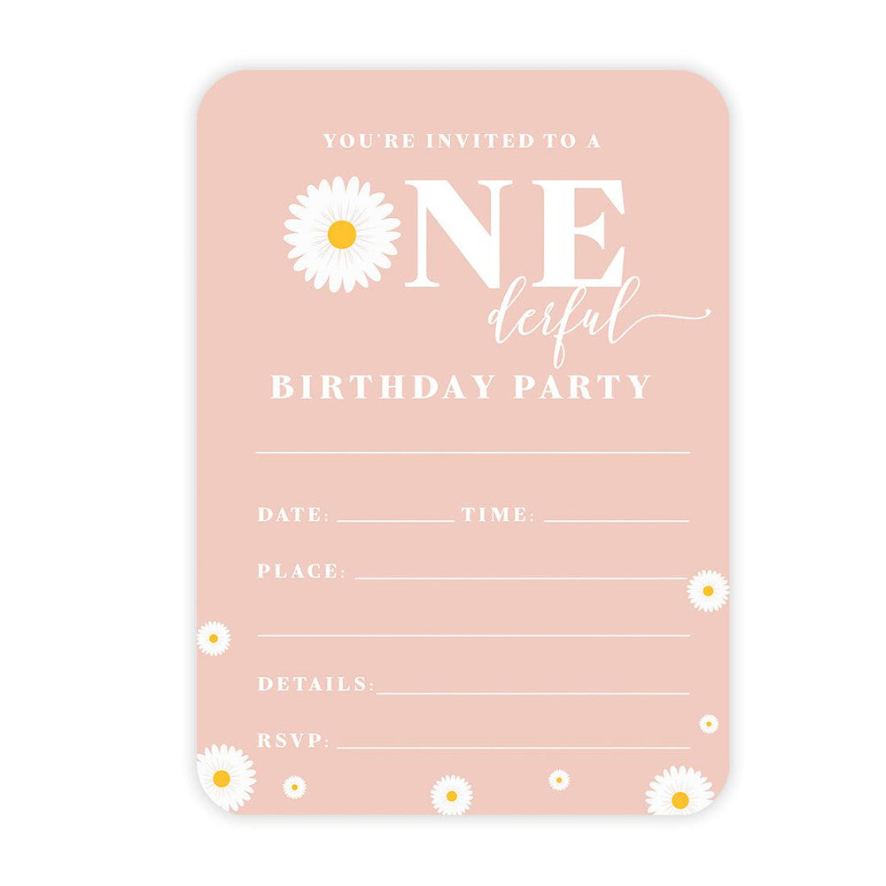 Koyal Wholesale Retro Daisy Birthday Party Invitations with Envelopes, Birthday Party Supplies, 5x7-inch, 24-pk, White