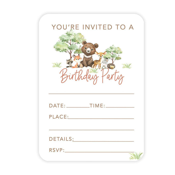 Kids Birthday Blank Party Invitations with Envelopes-Set of 24-Andaz Press-Woodland Animals-