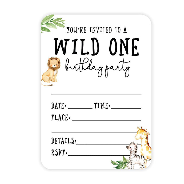 Kids Birthday Blank Party Invitations with Envelopes-Set of 24-Andaz Press-Woodland Safari Animals-