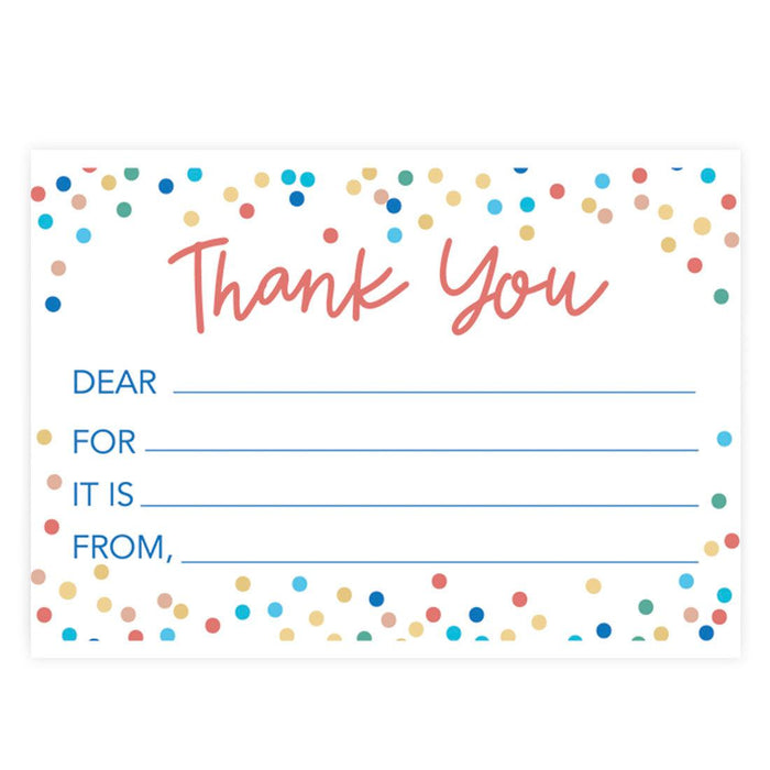 Kids Fill in the Blank Thank You Cards, For Party Guests-Set of 20-Andaz Press-Confetti Sprinkles-