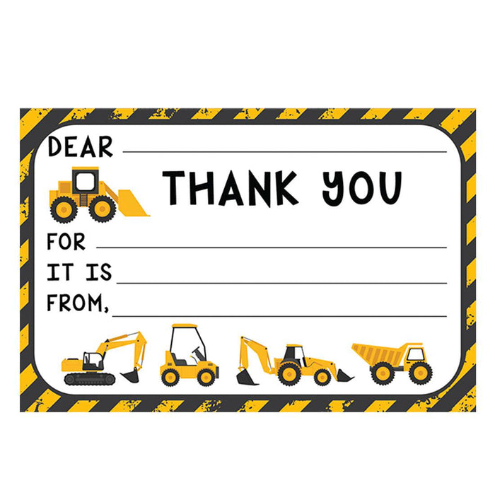 Kids Fill in the Blank Thank You Cards, For Party Guests-Set of 20-Andaz Press-Construction Trucks-