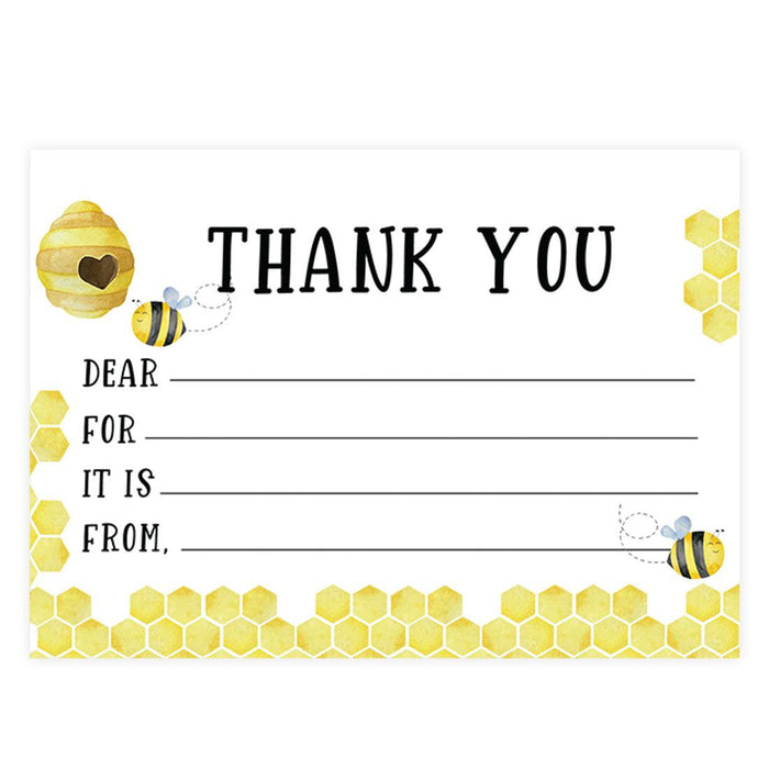 Kids Fill in the Blank Thank You Cards, For Party Guests-Set of 20-Andaz Press-Honey Bee-