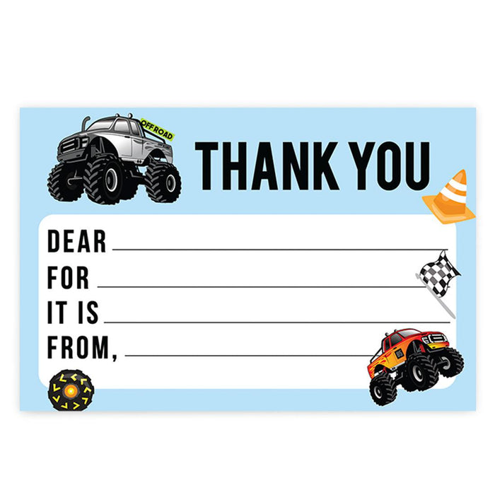 Kids Fill in the Blank Thank You Cards, For Party Guests-Set of 20-Andaz Press-Monster Trucks-