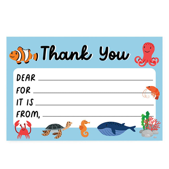 Kids Fill in the Blank Thank You Cards, For Party Guests-Set of 20-Andaz Press-Sea Life-