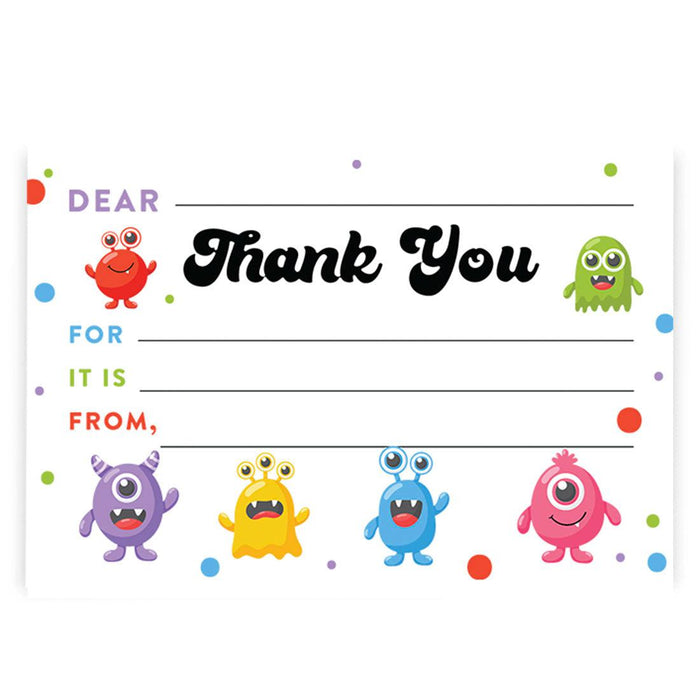 Kids Fill in the Blank Thank You Cards, For Party Guests-Set of 20-Andaz Press-Silly Creatures-