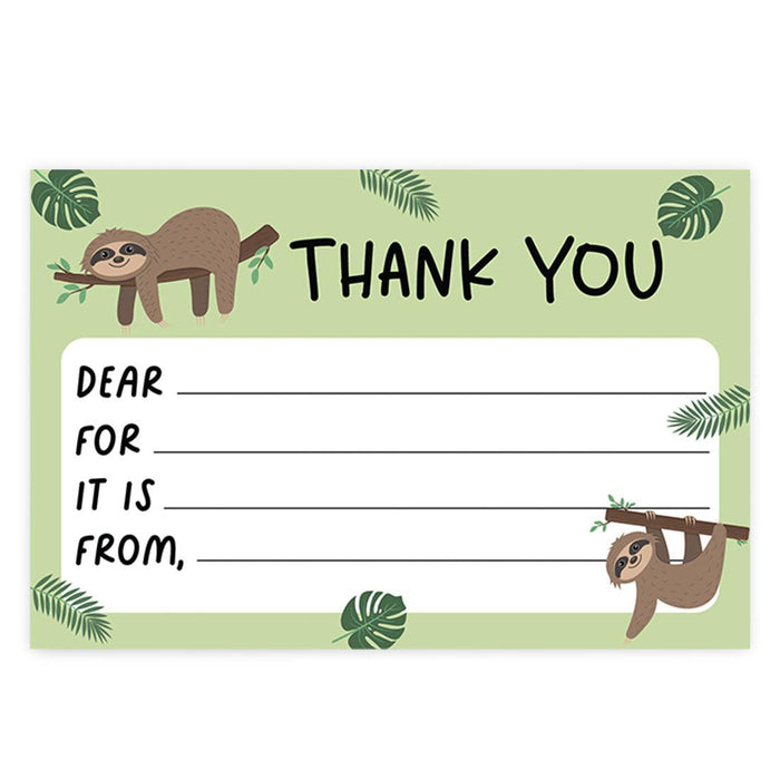 Kids Fill in the Blank Thank You Cards, For Party Guests-Set of 20-Andaz Press-Sloth-