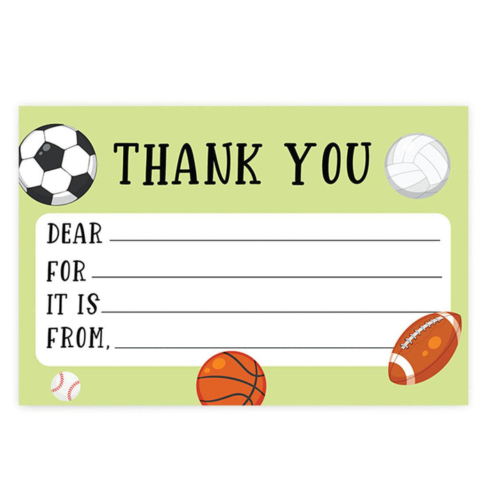 Kids Fill in the Blank Thank You Cards, For Party Guests-Set of 20-Andaz Press-Sports-