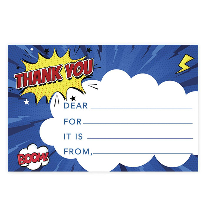 Kids Fill in the Blank Thank You Cards, For Party Guests-Set of 20-Andaz Press-Superhero Comic-