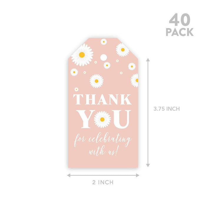 Kids Party Favor Classic Thank You Tags with String, For Party Favors Bags-Set of 40-Andaz Press-Daisy Thank You-