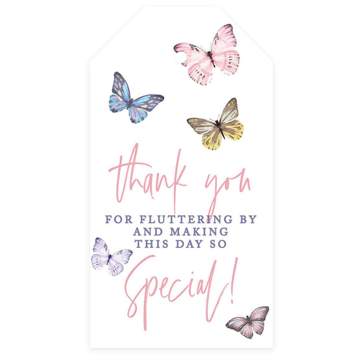 Kids Party Favor Classic Thank You Tags with String, For Party Favors Bags-Set of 40-Andaz Press-Butterfly Thank You For Fluttering By-