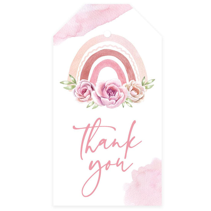 Kids Party Favor Classic Thank You Tags with String, For Party Favors Bags-Set of 40-Andaz Press-Floral Rainbow Thank You-